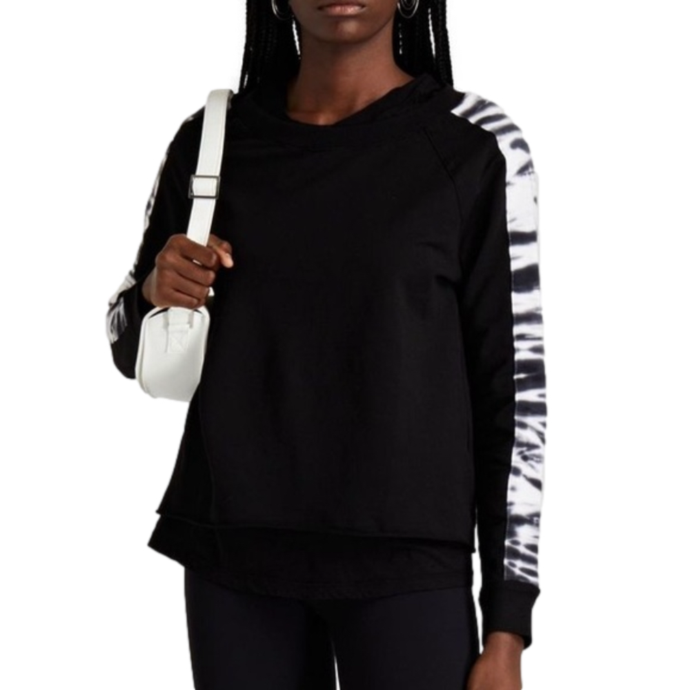 Monrow Layered Tie Dye Black Long Sleeve Pullover Sweatshirt Size Xs